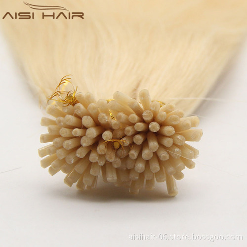 Aisi Hair Top Quality European Double Drawn I Tip Human Hair Extensions Keratin Stick Tip Blonde Hair Extension